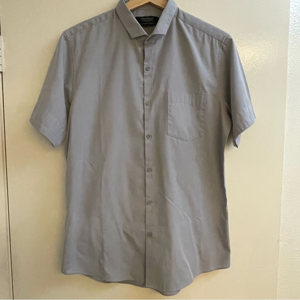 Topman Gray Short Sleeve Button Down Shirt